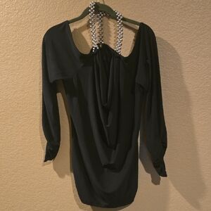 VENUS GORGEOUS Black Top With Silver Beading And Ruched Sleeves Xl